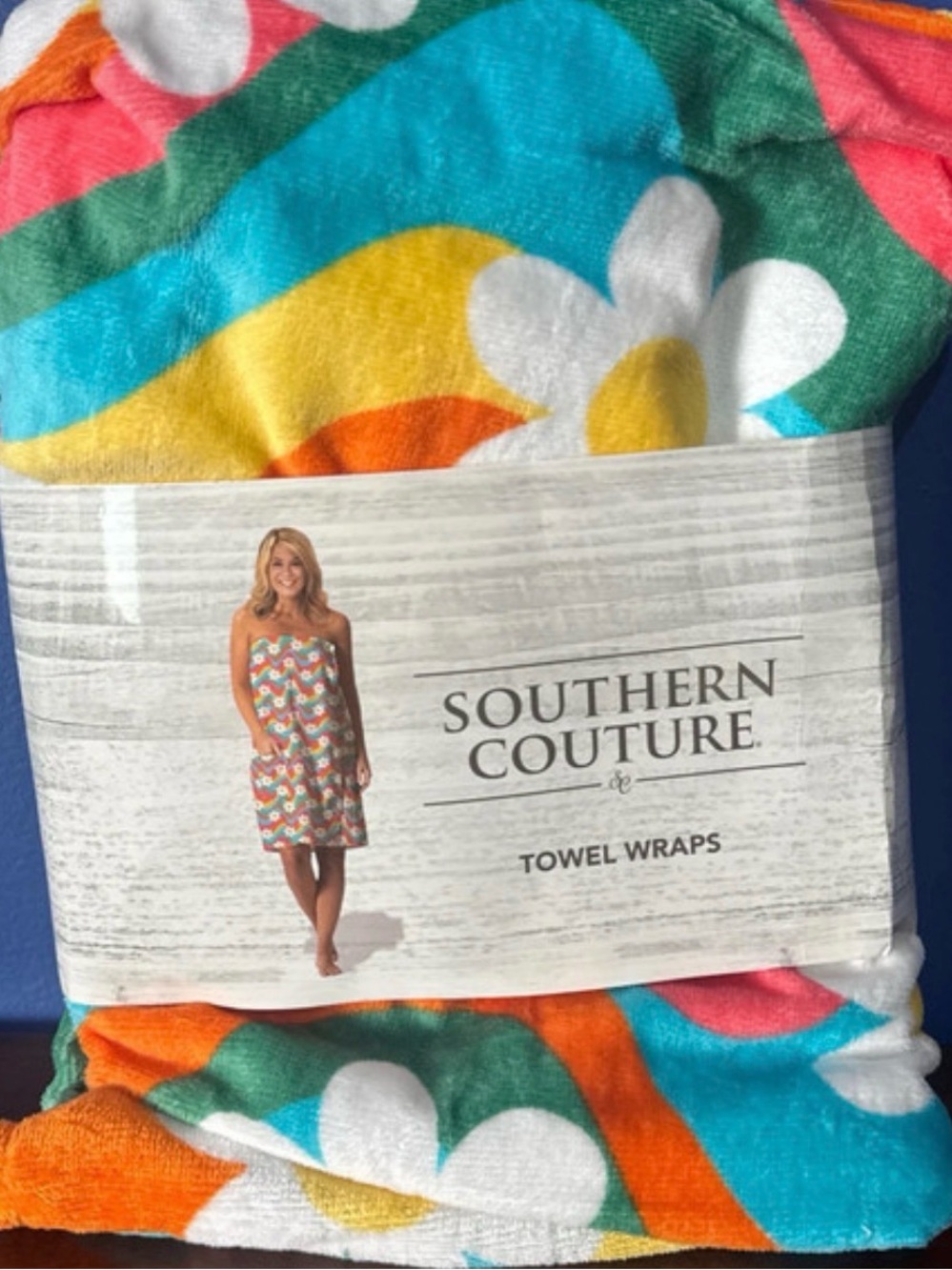 Southern Couture Floral Multicolor Towel Wrap - Bright Blue & Orange